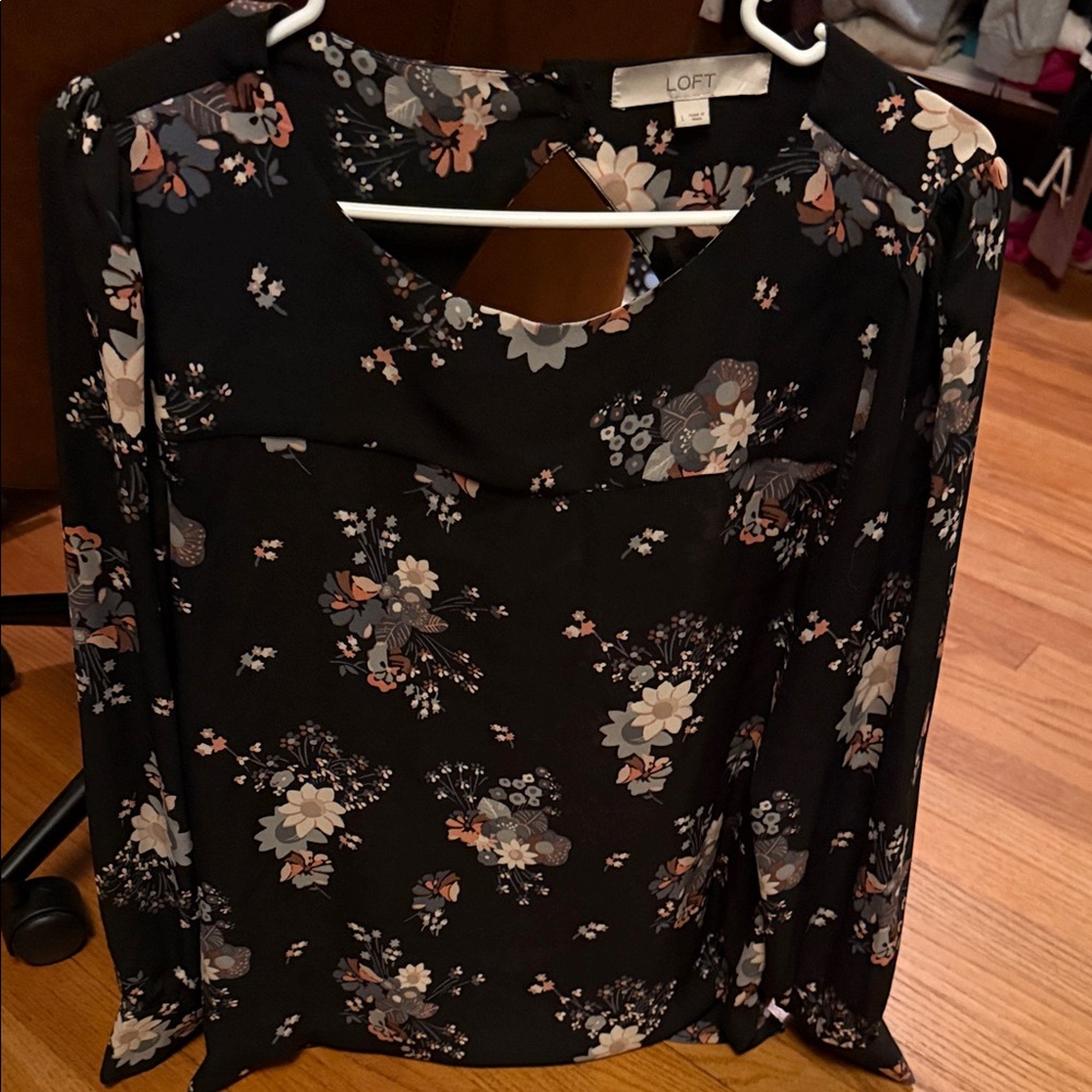 LOFT Black Floral Blouse and blue floral bundle size large